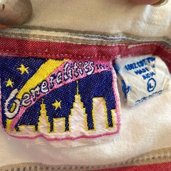 Vtg 80s Generalities Inc red & white vertical striped cotton shirt - Picture 7 of 7